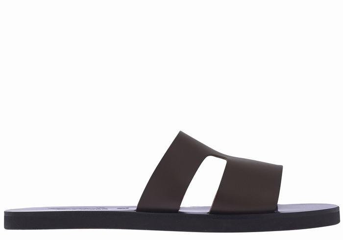 Men Ancient Greek Sandals Apteros Slide Sandals Chocolate | QSU879PS