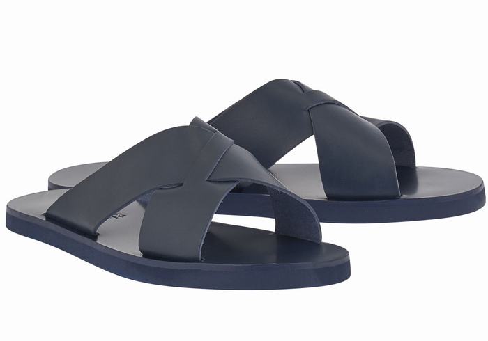 Men Ancient Greek Sandals Bios Slide Sandals Dark Blue | TUV561PU