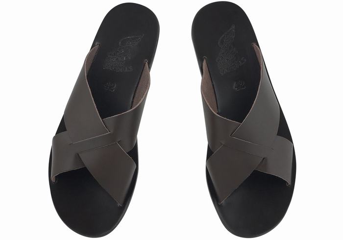 Men Ancient Greek Sandals Bios Slide Sandals Chocolate | MVV2639MV