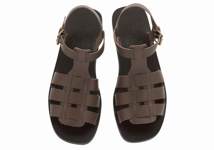 Men Ancient Greek Sandals Ektoras Leather Fisherman Sandals Chocolate | TZE4050FL