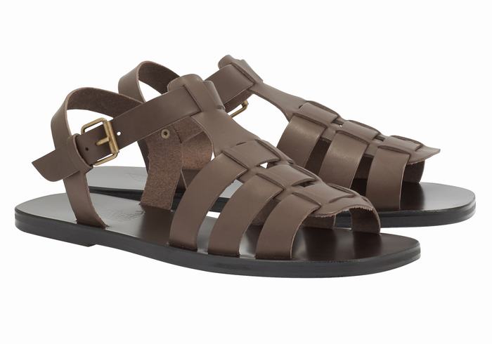 Men Ancient Greek Sandals Ektoras Leather Fisherman Sandals Chocolate | TZE4050FL