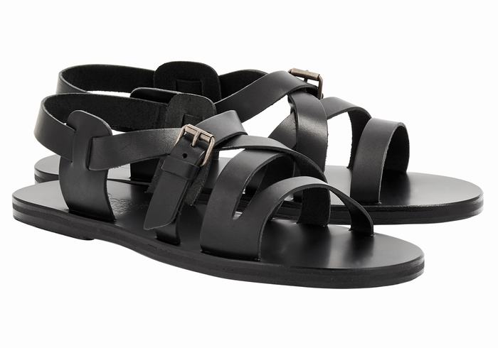 Men Ancient Greek Sandals Hercules Leather Casual Sandals Black | IQD1781HG