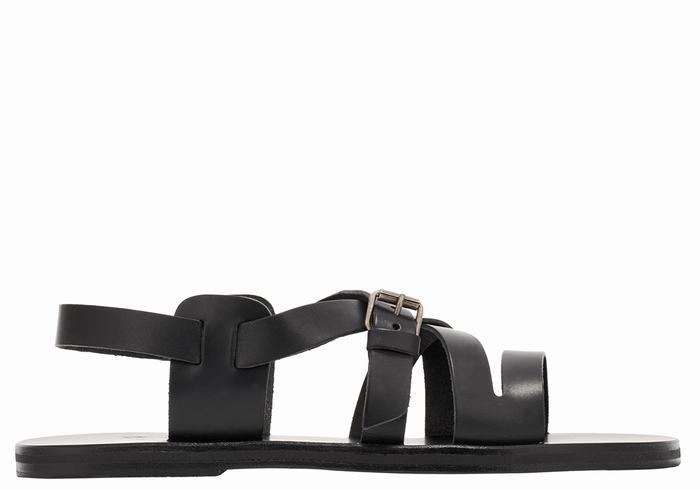 Men Ancient Greek Sandals Hercules Leather Casual Sandals Black | IQD1781HG