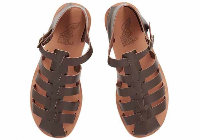 Men Ancient Greek Sandals Homer Fisherman Sandals Chocolate | EWU5936YI