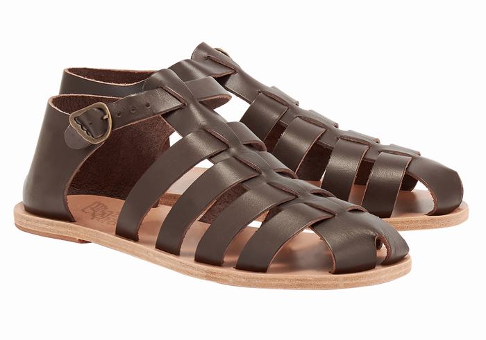 Men Ancient Greek Sandals Homer Fisherman Sandals Chocolate | EWU5936YI