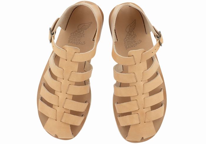 Men Ancient Greek Sandals Homer Fisherman Sandals Beige | QEM9692ZX