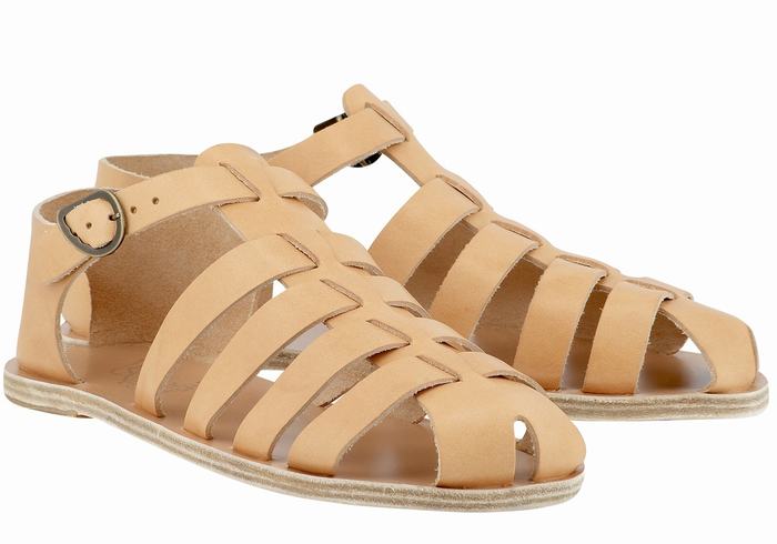 Men Ancient Greek Sandals Homer Fisherman Sandals Beige | QEM9692ZX