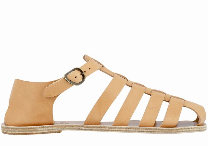 Men Ancient Greek Sandals Homer Fisherman Sandals Beige | QEM9692ZX