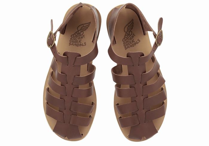 Men Ancient Greek Sandals Homer Leather Fisherman Sandals Coffee | UZL320SW