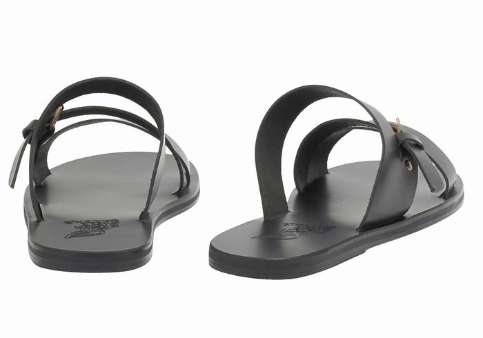 Men Ancient Greek Sandals Ifiklis Leather Slide Sandals Black | DYP2557QG