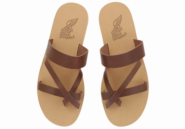 Men Ancient Greek Sandals Jason Leather Slide Sandals Coffee | ZSB6446SY