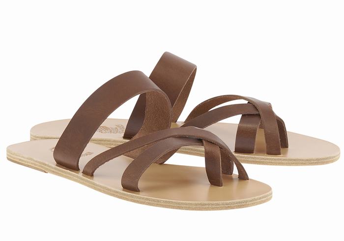 Men Ancient Greek Sandals Jason Leather Slide Sandals Coffee | ZSB6446SY