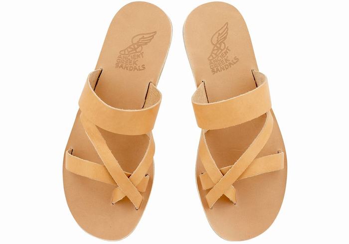 Men Ancient Greek Sandals Jason Leather Slide Sandals Beige | ZXI656SV