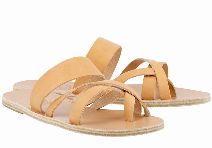 Men Ancient Greek Sandals Jason Leather Slide Sandals Beige | ZXI656SV