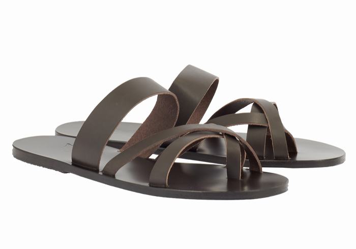 Men Ancient Greek Sandals Jason Slide Sandals Chocolate | NPE2943IZ