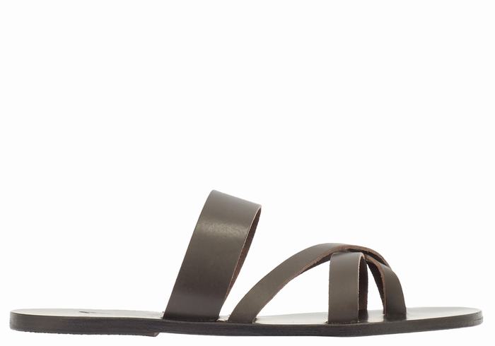 Men Ancient Greek Sandals Jason Slide Sandals Chocolate | NPE2943IZ