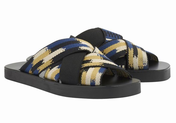 Men Ancient Greek Sandals Neoklis Slide Sandals Black Blue | VMX9182RK