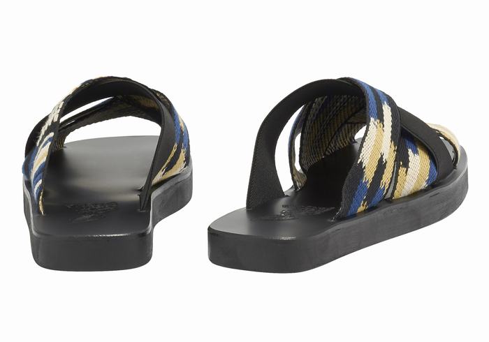 Men Ancient Greek Sandals Neoklis Slide Sandals Black Blue | VMX9182RK