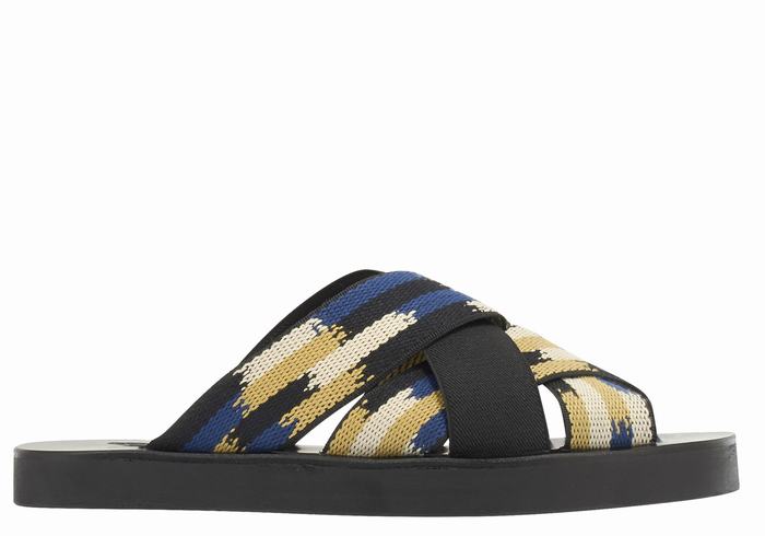 Men Ancient Greek Sandals Neoklis Slide Sandals Black Blue | VMX9182RK