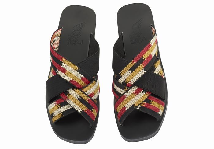 Men Ancient Greek Sandals Neoklis Slide Sandals Black Red | NZB5471CI