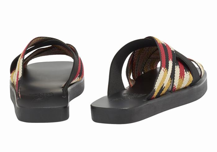 Men Ancient Greek Sandals Neoklis Slide Sandals Black Red | NZB5471CI