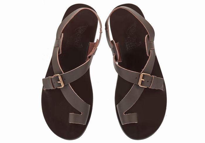 Men Ancient Greek Sandals Paris Leather Toe-Post Sandals Chocolate | BLL24100PU