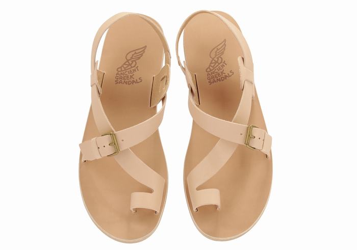 Men Ancient Greek Sandals Paris Leather Toe-Post Sandals Beige | JYV5797LR