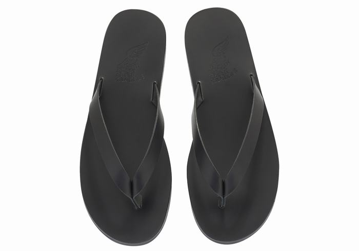 Men Ancient Greek Sandals Solon Leather Flip Flops Black | CXY6962KU