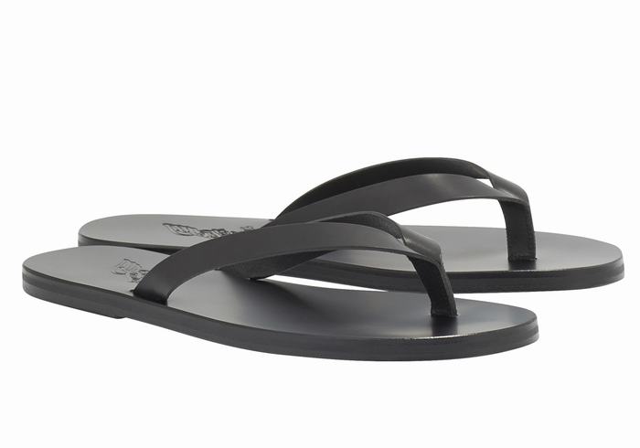 Men Ancient Greek Sandals Solon Leather Flip Flops Black | CXY6962KU