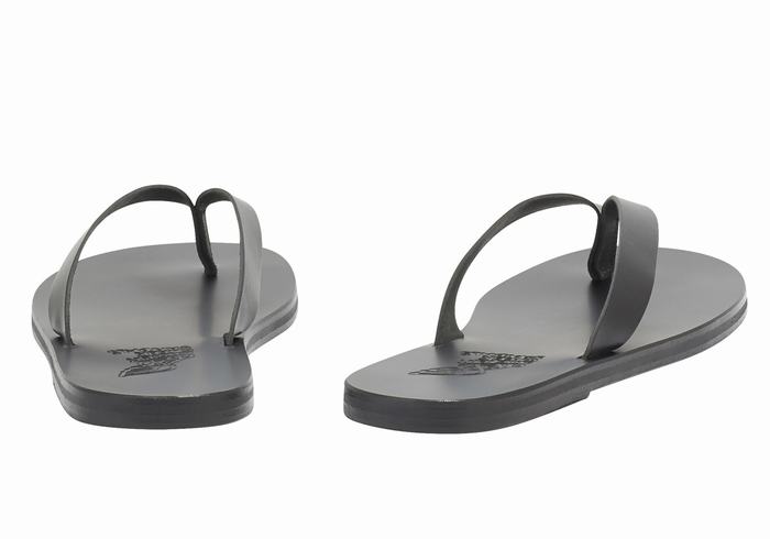 Men Ancient Greek Sandals Solon Leather Flip Flops Black | CXY6962KU