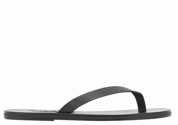 Men Ancient Greek Sandals Solon Leather Flip Flops Black | CXY6962KU