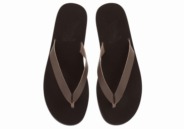 Men Ancient Greek Sandals Solon Leather Flip Flops Chocolate | OQK7435RS