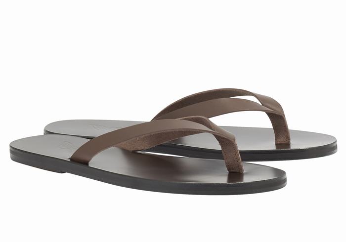 Men Ancient Greek Sandals Solon Leather Flip Flops Chocolate | OQK7435RS