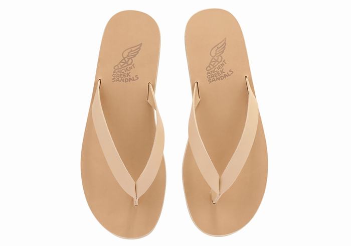 Men Ancient Greek Sandals Solon Leather Flip Flops Beige | RGH2397HC