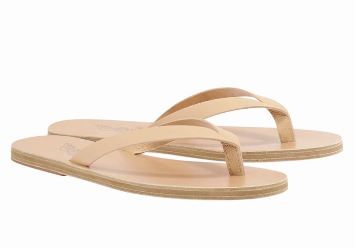 Men Ancient Greek Sandals Solon Leather Flip Flops Beige | RGH2397HC