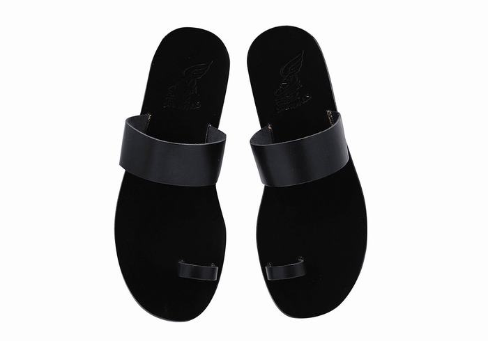 Men Ancient Greek Sandals Thalos Leather Toe-Post Sandals Black | ZIP9065UR