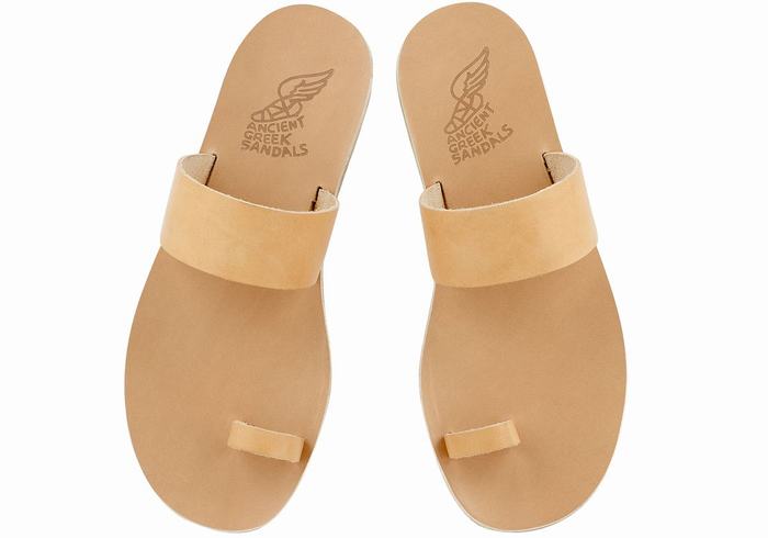 Men Ancient Greek Sandals Thalos Leather Toe-Post Sandals Beige | TKO4754WC