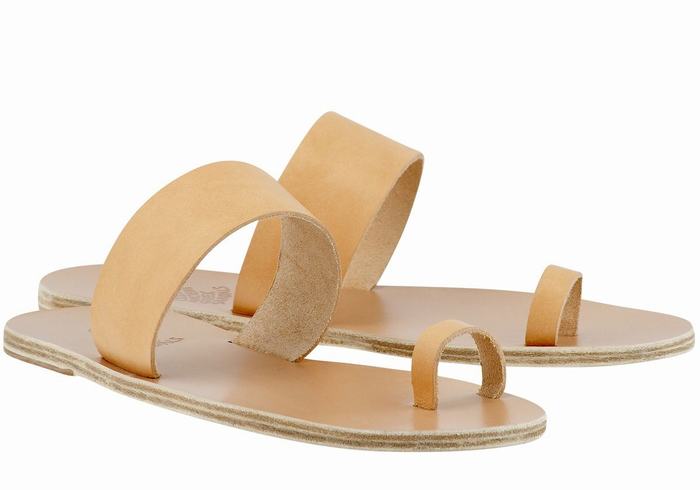 Men Ancient Greek Sandals Thalos Leather Toe-Post Sandals Beige | TKO4754WC