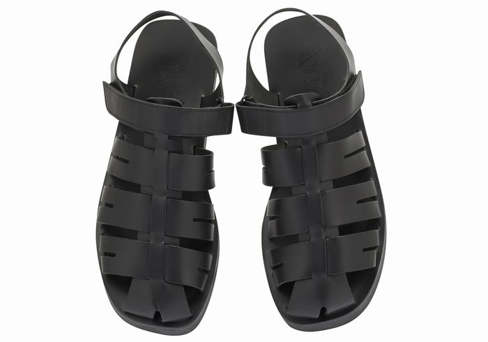 Men Ancient Greek Sandals Tilemachos Fisherman Sandals Black | YOH5726VY