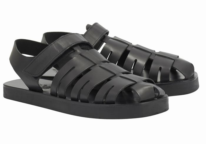 Men Ancient Greek Sandals Tilemachos Fisherman Sandals Black | YOH5726VY