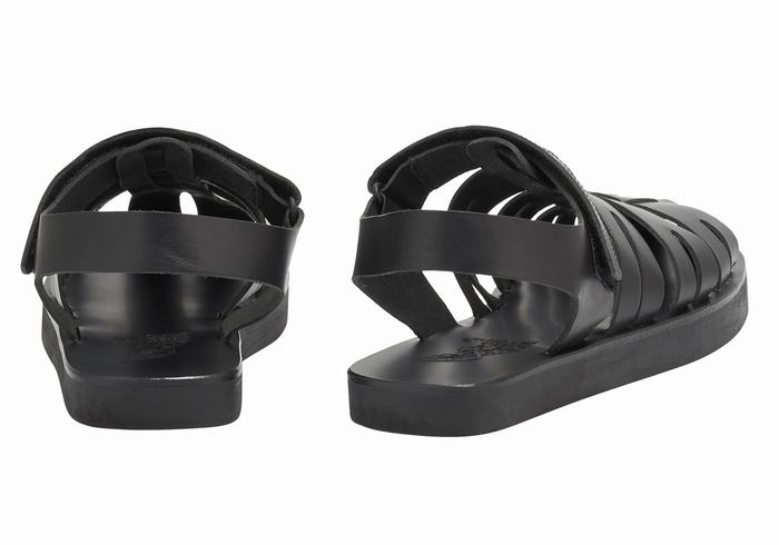 Men Ancient Greek Sandals Tilemachos Fisherman Sandals Black | YOH5726VY