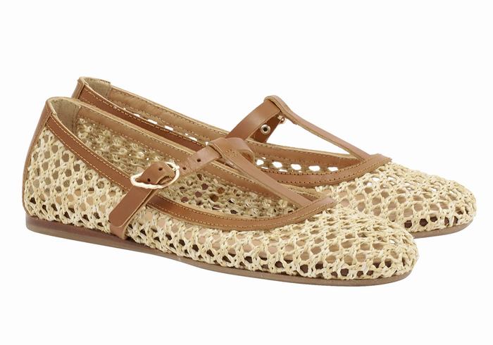 Women Ancient Greek Sandals Aerati Ballerina Beige Brown | BZI375PC