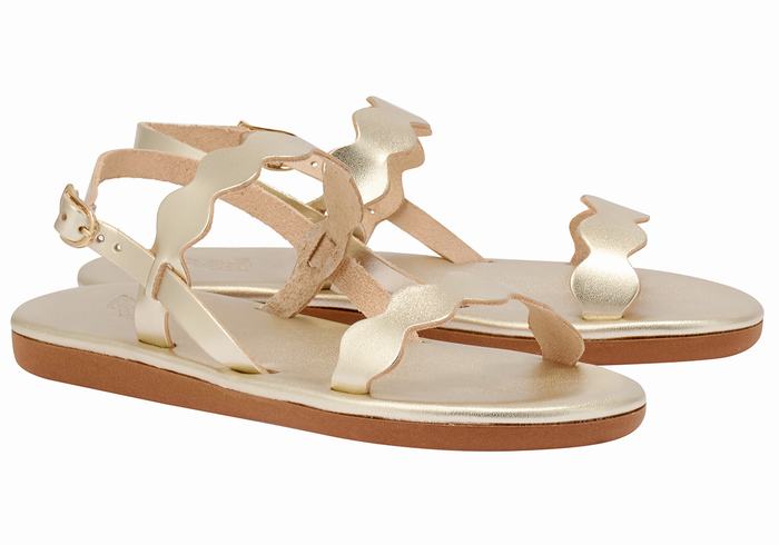 Women Ancient Greek Sandals Afros Back-Strap Sandals Gold White | ICO7025QL