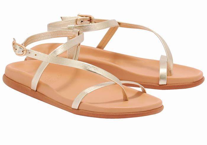 Women Ancient Greek Sandals Aimilia Back-Strap Sandals Gold White | JZN801UY