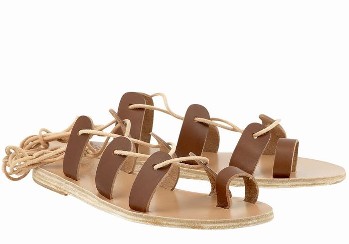 Women Ancient Greek Sandals Alcyone Leather Gladiator Sandals Dark Brown | SYD613CD