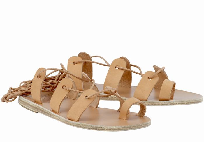 Women Ancient Greek Sandals Alcyone Leather Gladiator Sandals Beige | WEW2574AR