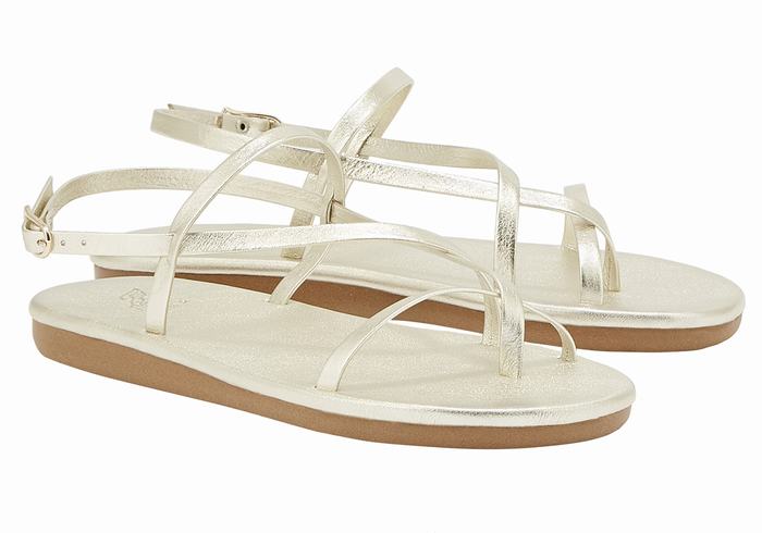 Women Ancient Greek Sandals Alethea Back-Strap Sandals Gold White | MKT6917AI