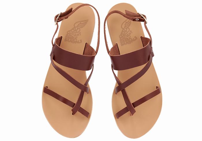 Women Ancient Greek Sandals Alethea Leather Back-Strap Sandals Coffee | EBI61100RV