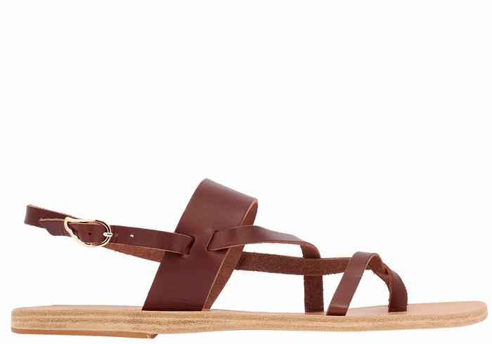 Women Ancient Greek Sandals Alethea Leather Back-Strap Sandals Coffee | EBI61100RV