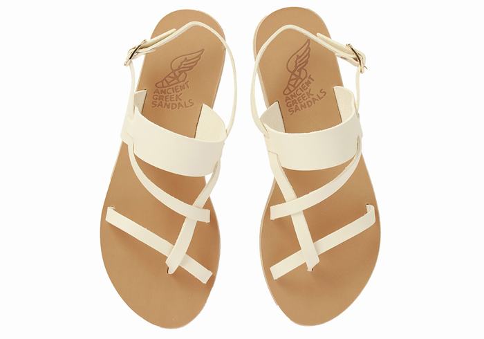 Women Ancient Greek Sandals Alethea Leather Back-Strap Sandals White | KDJ8691HR